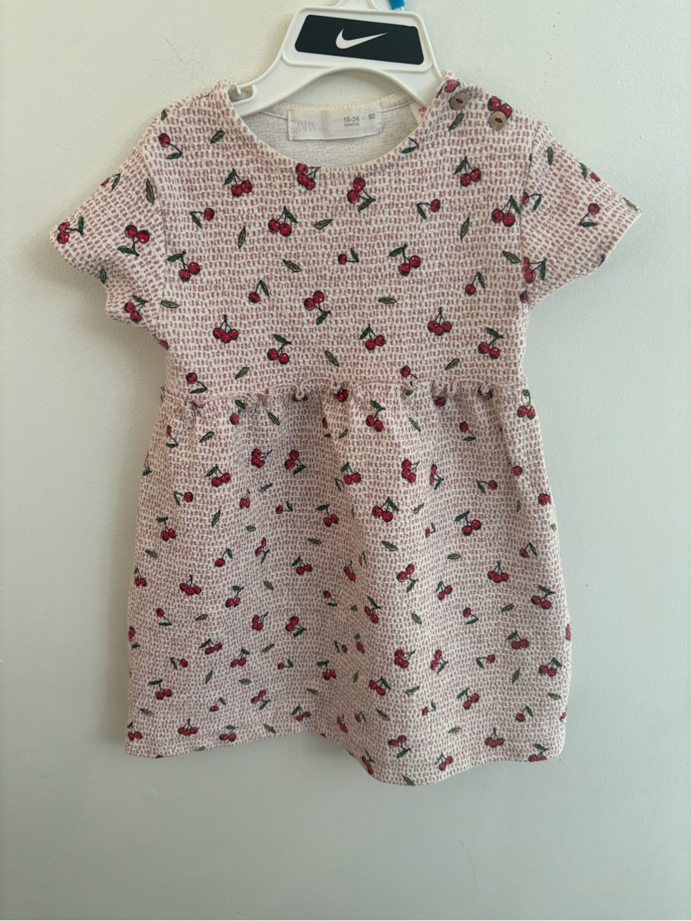 Zara Pink Cherry Print Short Sleeve Dress 18-24 months